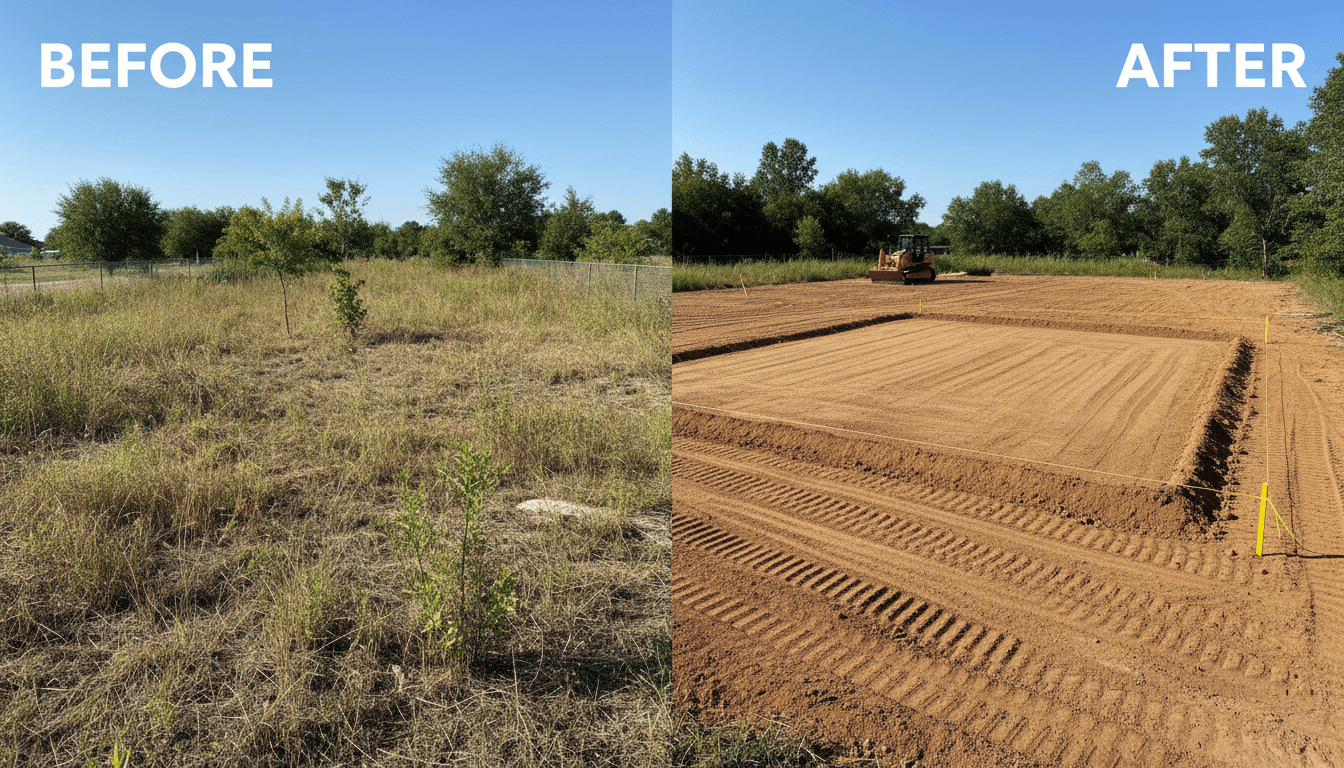 Trenching and drainage work on active construction site